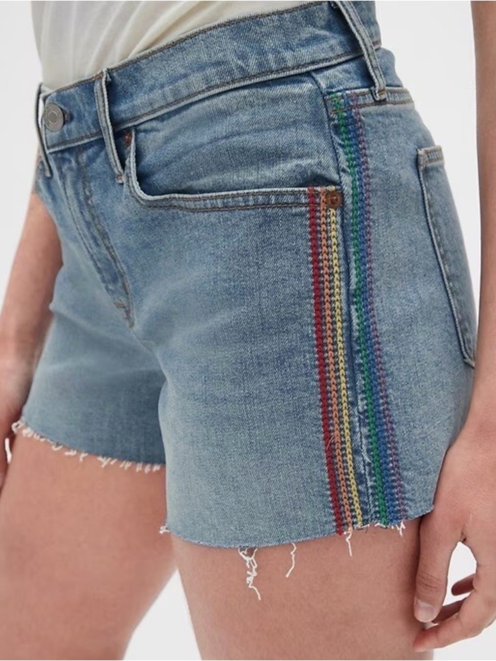 Gap | NWT Pride Embroidered Rainbow Mid Rise Stretch Denim Cut Off Jean Shorts